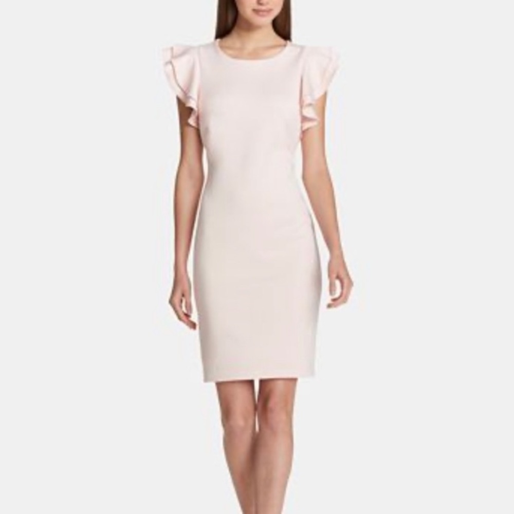 Tommy Hilfiger Scuba Sheath Dress Flutter Sleeves